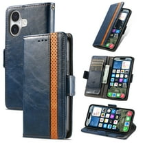 For iPhone 16 Plus Leather Phone Case Wallet Folio Flip Cover Casual Business, [RFID Blocking] Multi Hidden Anti-theft Card Holder Cash Slot, Side Magnetic Buckle, Stand Support,Blue