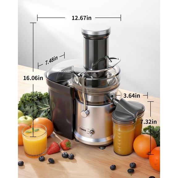 Powerful 1200W Juicer with Larger 3.2 Feed Chute  Cutting System Centrifugal Extractor Heavy Duty Copper Motor Dual Speeds  Silver