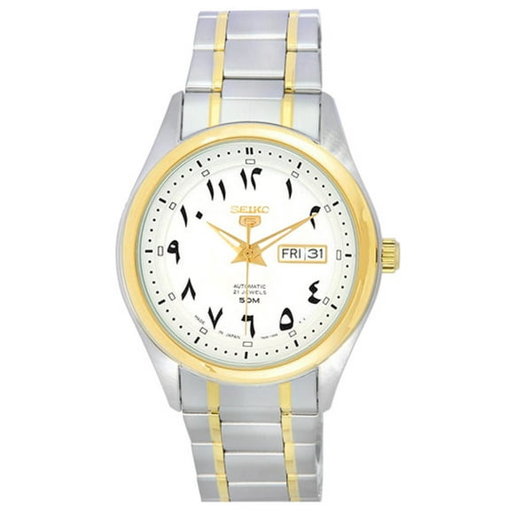 Seiko 5 Two Tone Stainless Steel White Arabic Dial Automatic Snkp22 Snkp22j1 Snkp22j Men's Watch