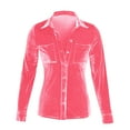 thumbnail image 3 of BUIgtTklOP Womens Velvet Long Sleeve Button Down Casual Tops Shirts, 3 of 4