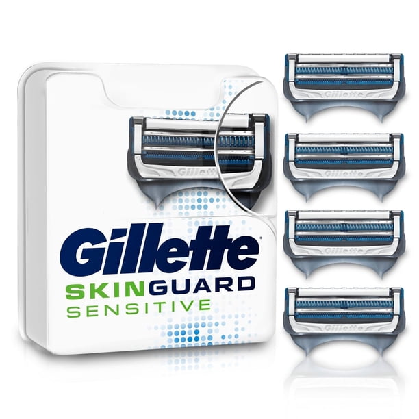 GILLETTE Skinguard, Cartucho de Rastrillo para Afeitar, 4 Repuestos con Barrera Protectora Anti Irritación, Piel Sensible, Rastrillo para Hombre