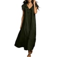 thumbnail image 4 of ClodeEU Women's Sleeveless V Neck Ruff Trim Maxi Dress,Casual Loose Linen Sundress with Pockets Green,Women's Plus XL, 4 of 8