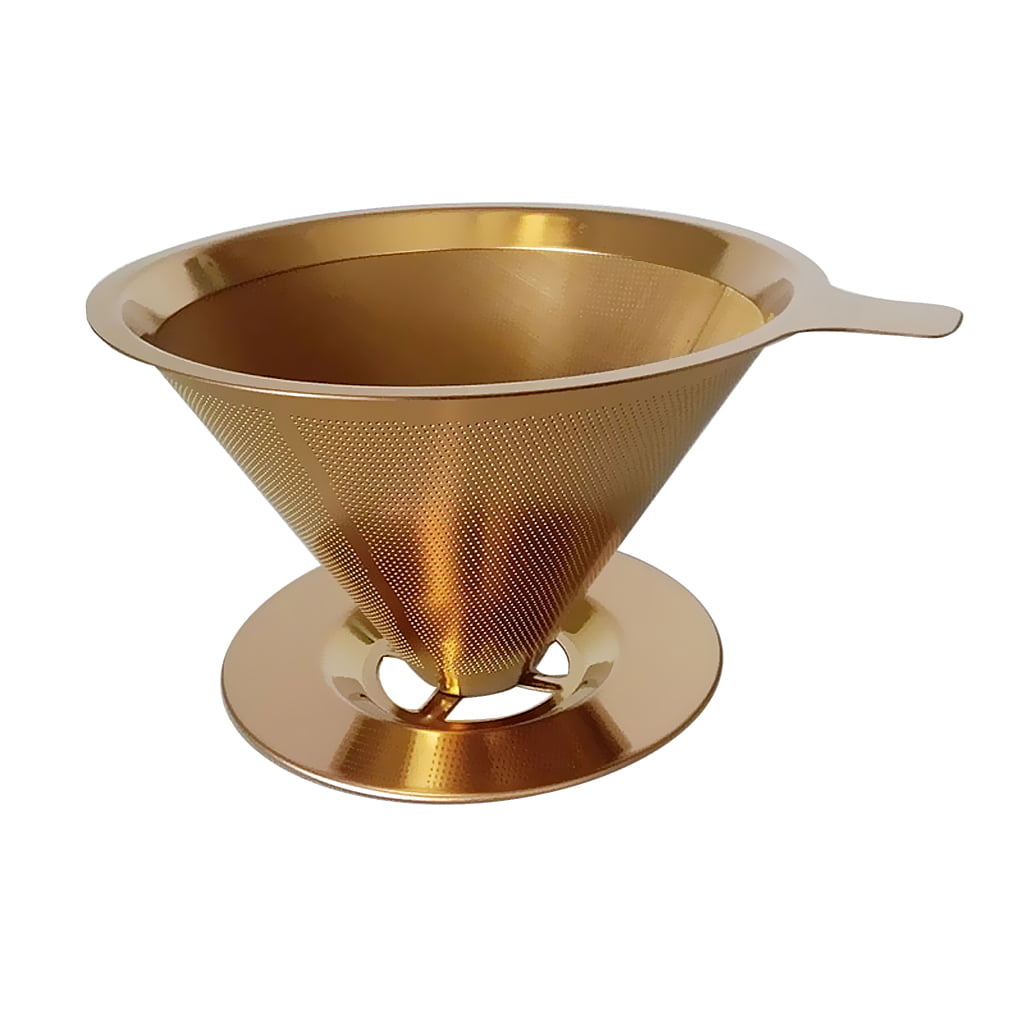 125mm Gold Stainless Steel Coffee Filter Paperless Pour Over Cone Dripper