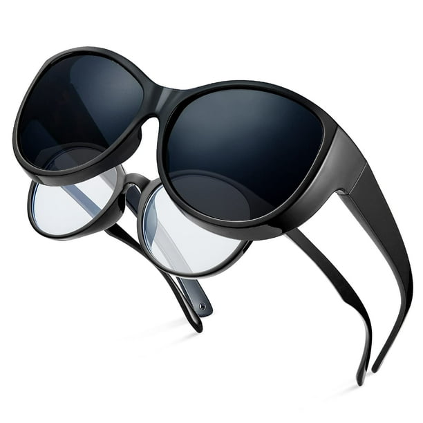 Leoidou Oversized Fit over glasses Sunglasses Wear Over glasses Polarized  Sunglasses Over glasses for Women and Men Driving Fishing(black) 