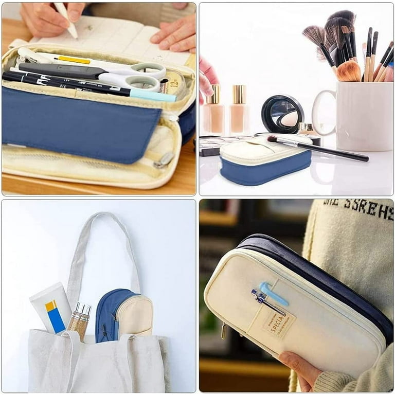 Gloppie Small Pencil Bag Pen Case Simple Pencil Case (2 PACK) Pencil  Storage Bag Pen Holder Pencil Pouches Fabric Zipper Pen Pouch Office (Blue)