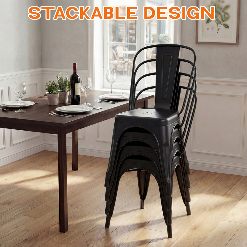 Lacoo Metal Dining Chairs, Set of 4, Stackable photo 7