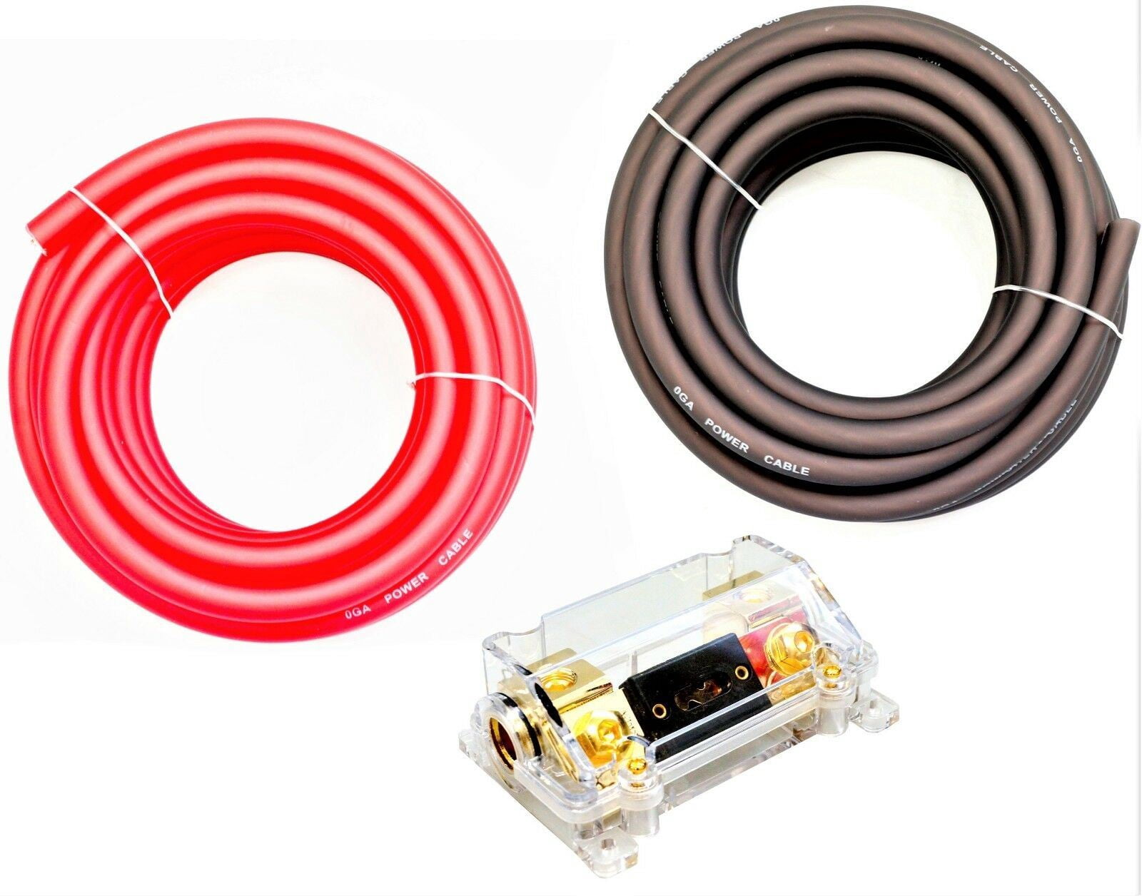 0 Gauge Wire Red / Black Amplifier Amp Power/Ground Cable 1/0 Set - Free Fuse