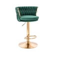 thumbnail image 1 of Banco para barra, en terciopelo diseño trensado, altura ajustable, giratorio, acolchonado, estructura cromo dorado, vanguardista, posapié SKU EL19172 GD VERDE TERCIOPELO, 1 of 4