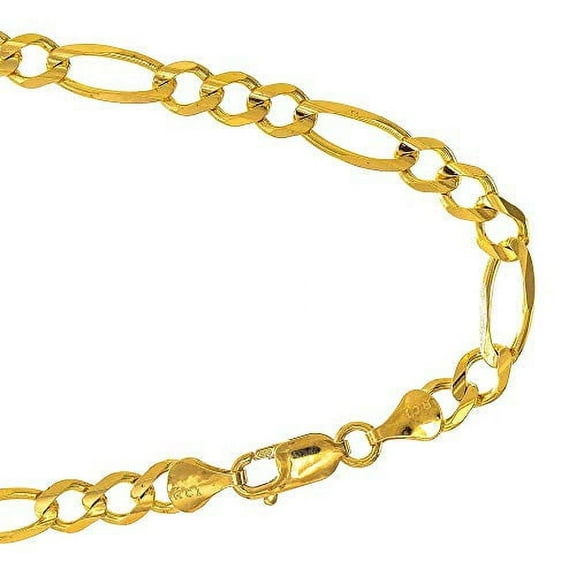 JewelStop 10K Semi-Solid Yellow Gold 5.4mm Lite Figaro Chain Bracelet Lobster Claw Clasp- 8.5 inches