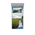 thumbnail image 2 of Landscape Bedding Set with Sheet & Covers, Reflective Calm River Scenery Meadow Grass Clouds Wildflowers Trees Shrubs, Printed Bedroom Decor 2 Shams, 4 Sizes, Green Blue White, by Ambesonne, 2 of 3