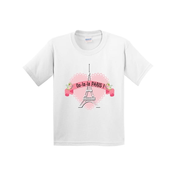 Inktastic Paris Oo-la-la with Eiffel Tower and Flowers in Pink Heart Youth T-Shirt