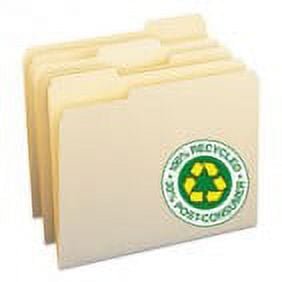Smead 100% Recycled File Folders, 1/3 Cut, One-Ply Top Tab, Letter, Manila, 100/Box