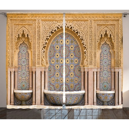 Curtains And Drapes Near Me Moroccan Decor Curtains 2 Panels Set, Typical Moroccan Tiled Fountain In The City Of Rabat, Near The Hassan Tower, Living Room Bedroom Accessories, By Ambesonne ()