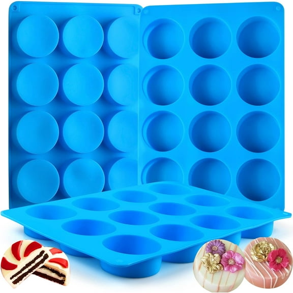 3Pcs Oreo Cookie Chocolate Silicone Mold, 12-Cavity Round Cylinder Oreo Chocolate Cover Molds for Candy, Silicone Baking Molds for Mini Cakes, Jelly