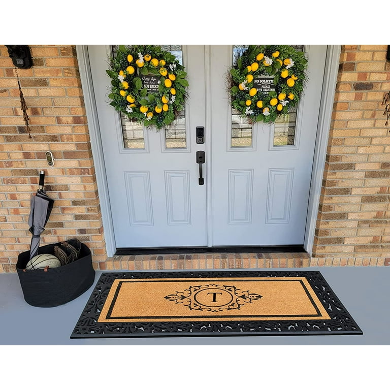 A1hc Natural Coir Monogrammed Door Mat for Front Door, 30x60, Heavy Duty Welcome Doormat, Anti-Shed Treated Durable Doormat for Outdoor Entrance, Low