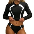 thumbnail image 2 of Long Sleeve Rash Guard for Women Built-in Padded Cups 2 Piece Swimsuits Crew Neck Athletic Bathing Suit Color Block High Cut Performance Water Sports Swimwear, 2 of 7