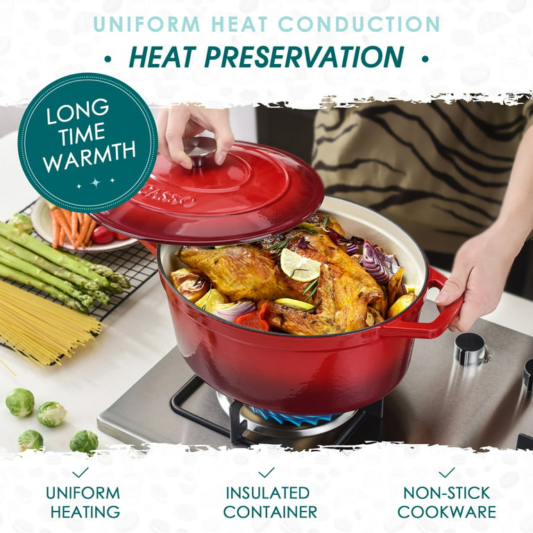 New Enameled Cast Iron Dutch Oven Pot with Lid (6 Quart) - Round Enamel  Coating Dual Side Handles Ideal for Baking Roasting and Cooking Oven