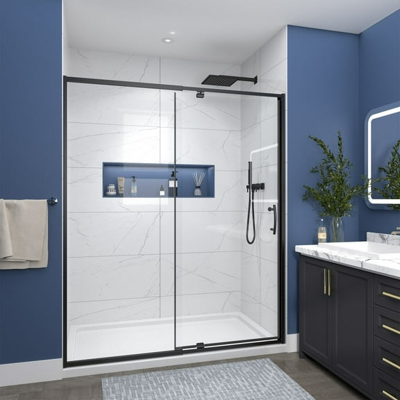 Flexi Showers 56-60" W x 71" H Glass Shower Doos Frame,6mm Clear Tempered Glass Panel,Black Finish