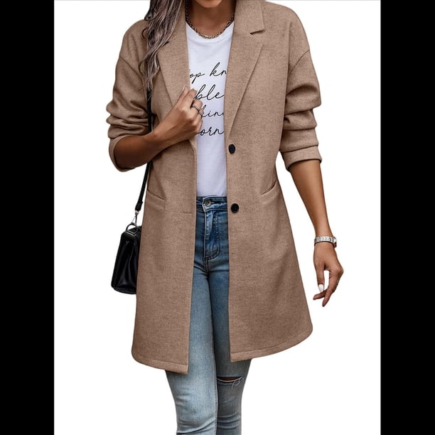 Ropa de Abrigo para Mujer, Moda de Otoño, Informal, Cortavientos con Botones, Ropa de Invierno con Bolsillos Caqui XXXL