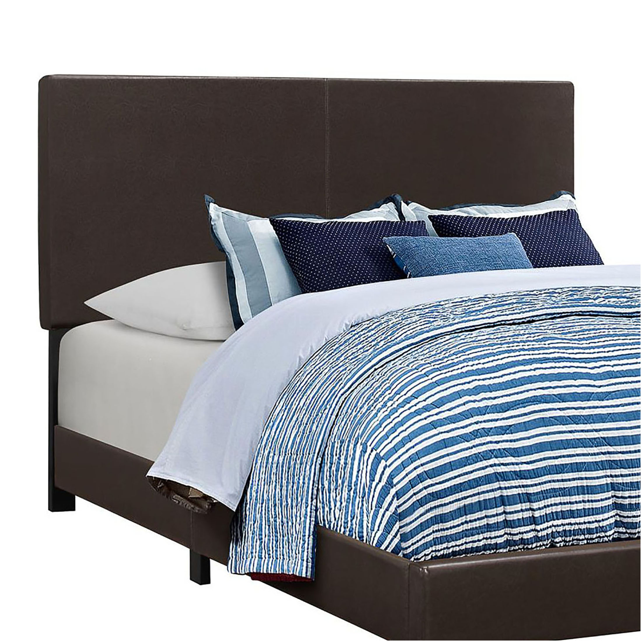 JERFIT Queen Upholstered Bed Frame with Panel Headboard, Modern Faux Leather Platform Bed, Brown