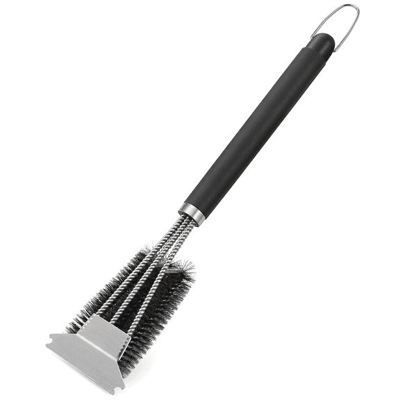 BBQ Grill Brush with Scraper 18" Long Handle - Extra Strong Stainless Steel Wire Cleaner for Gas/Charcoal Grates, Safe & Comfortable Grilling Accessory