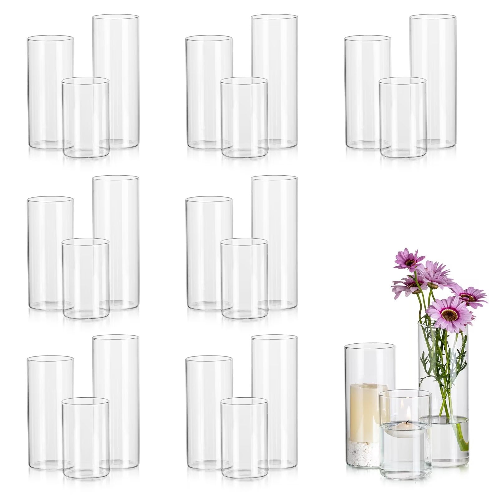 Glasseam Glass Cylinder Vase In Bulk For Wedding Centerpieces 2 4 Dia X（4 6 8 Tall Clear