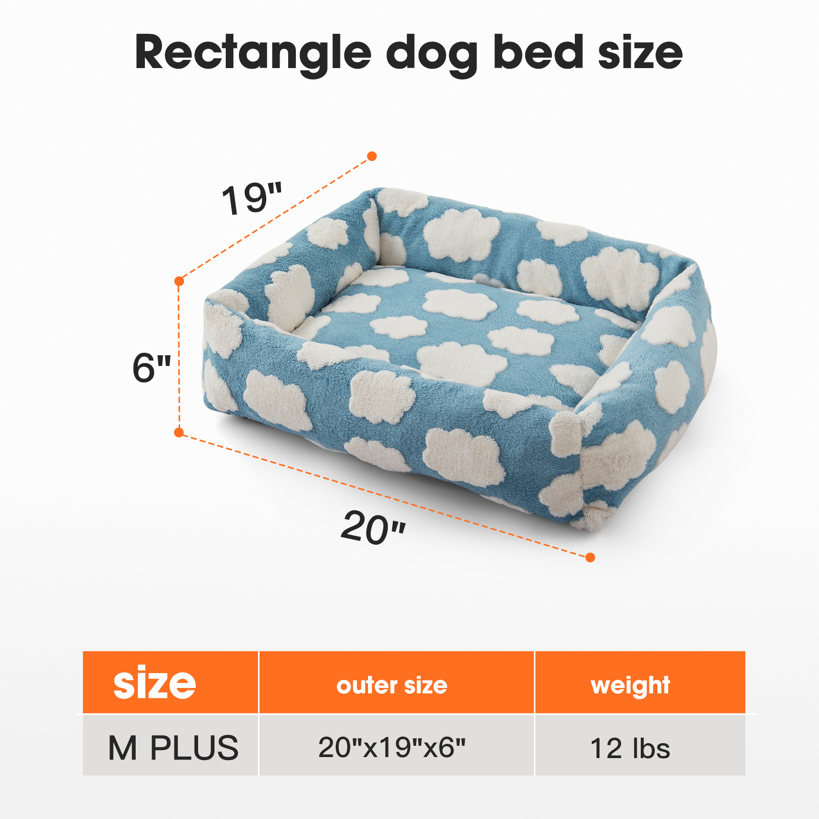 Cute Dog Bed for Medium Dogs, Cozy Rectangle Orthopedic Sofa , Washable Pet Beds with Jacquard Shaggy Plush and Anti Slip Bottom, Blue, 20"x19"x6"