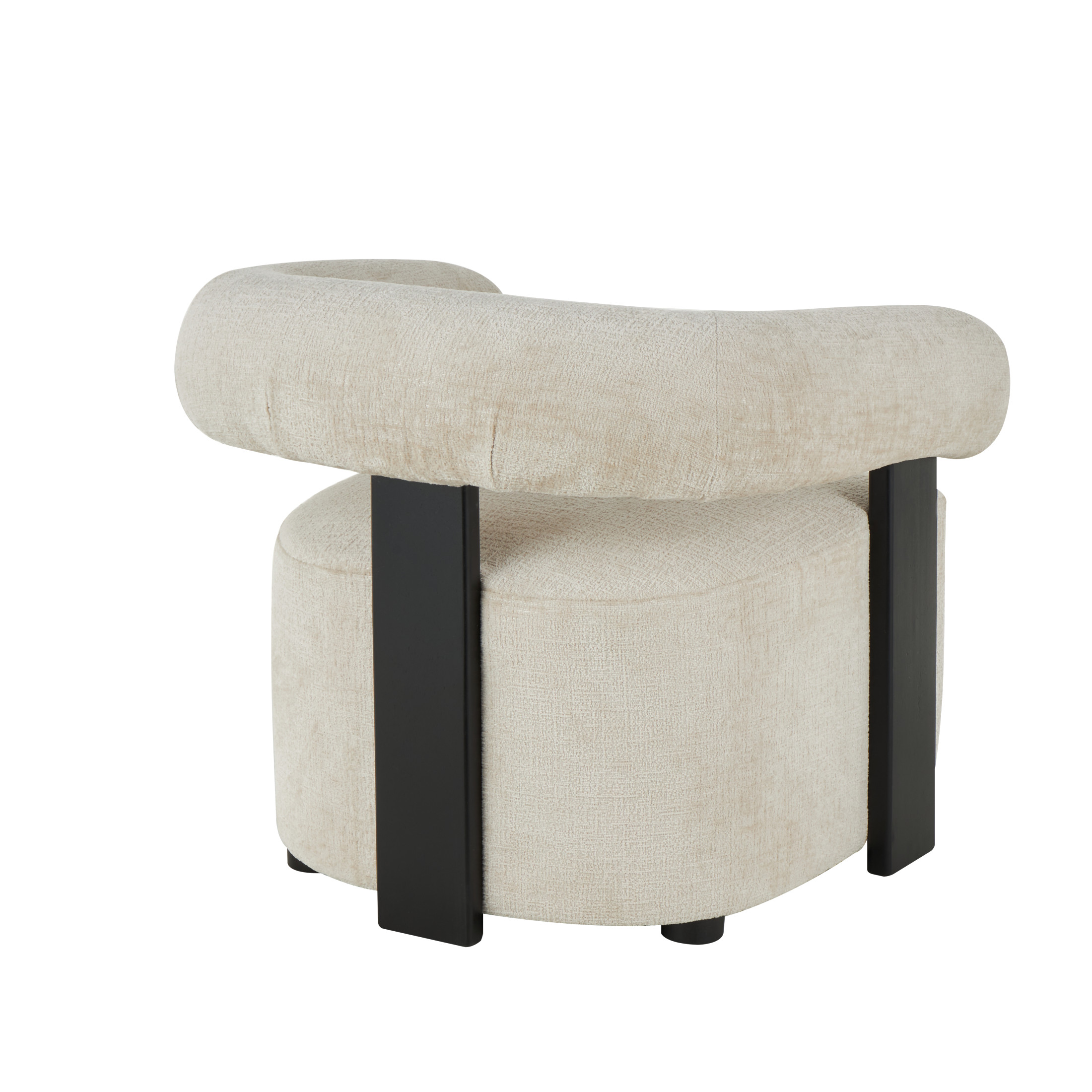 DecMode Polyester Curved Back Lounge Chair with Black Wood Support, Beige