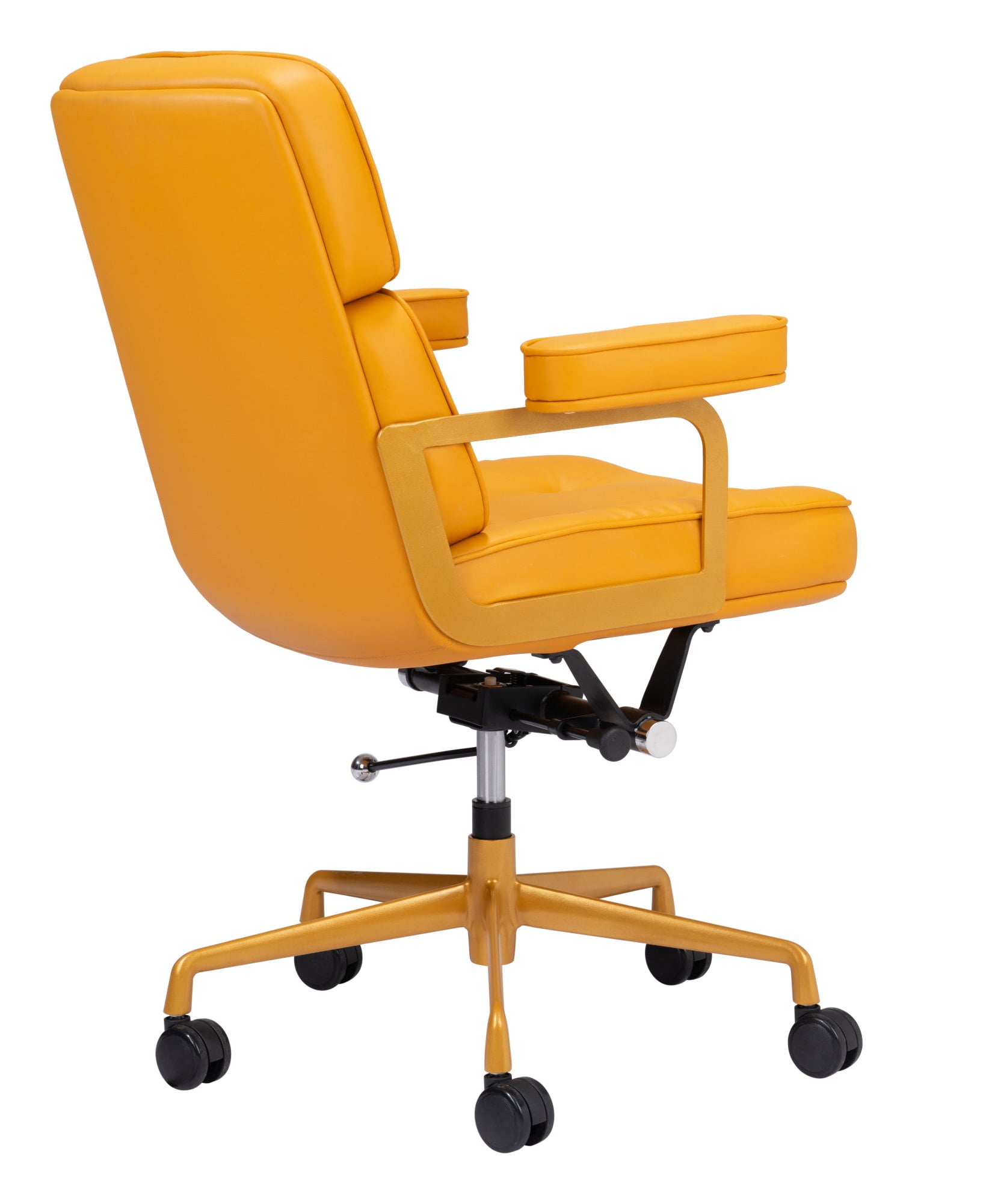 Computer Work Desk Chair, Faux Vinyl Leather, Steel, Yellow