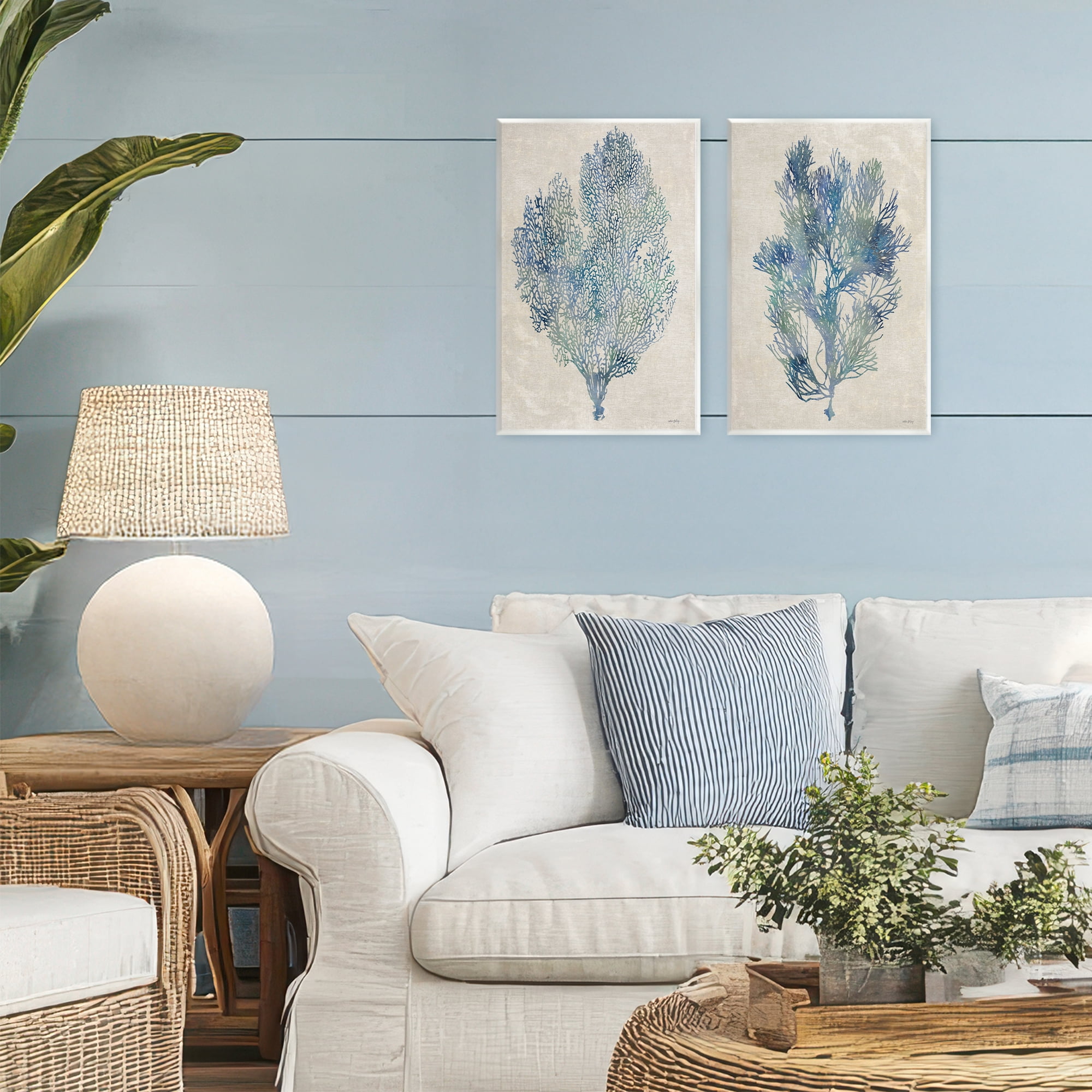 Stupell Industries Fan Coral Study in Blues 2 Piece Wall Plaque Art Set, design by Amber Sterling