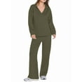 thumbnail image 2 of Women 2 Piece Outfits 2025 Fall Fashion Wide Leg Pants Lounge Set Leisure Travel Vacation Sweatsuits Green XS, 2 of 9