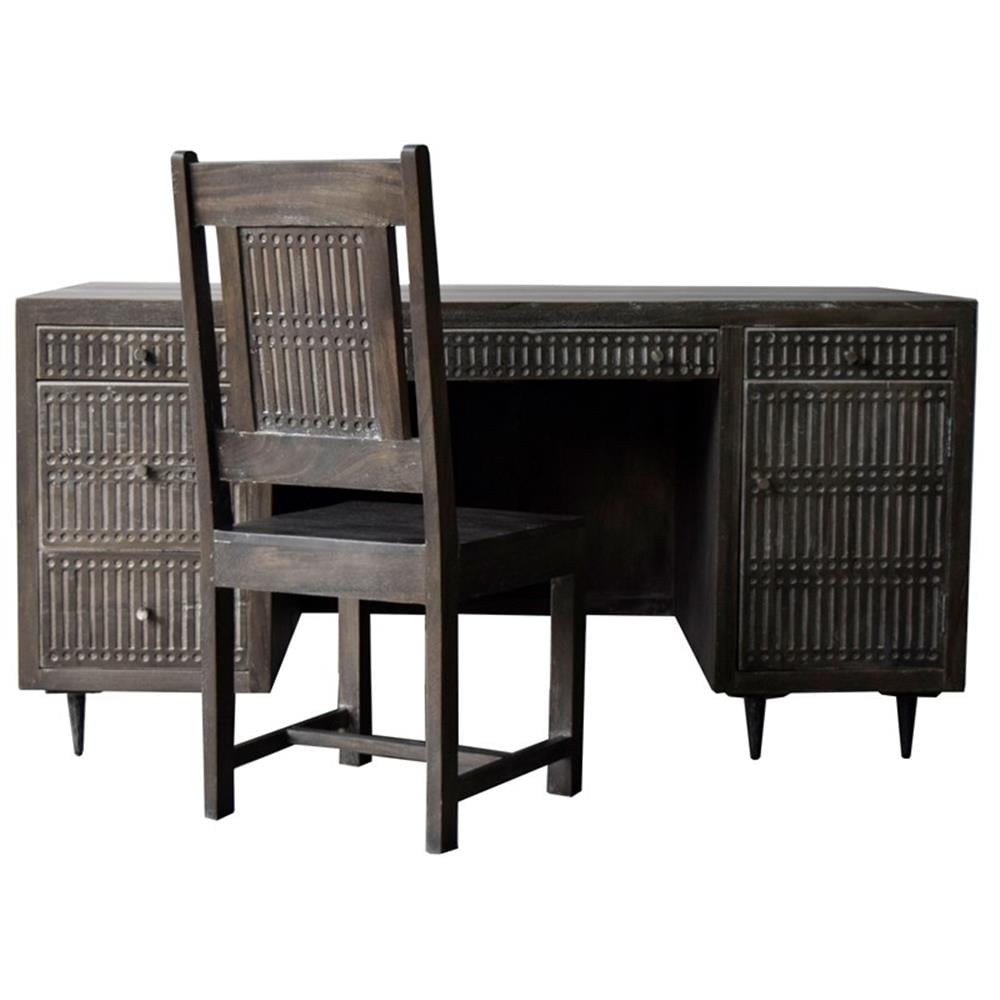 Sarah Solid Wood Executive Desk in Antique Brown Finish
