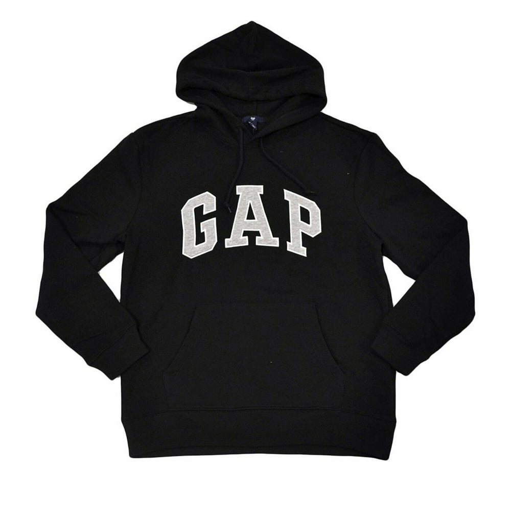 Gap - GAP Mens Fleece Arch Logo Pullover Hoodie (True Black, Large