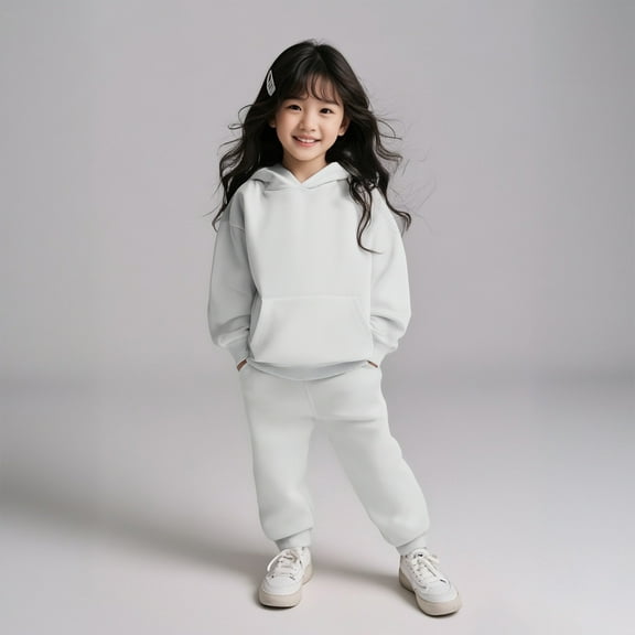 Girls Boys Sweatsuit Set 2 Piece Long Sleeve White Hooded Sweatsuits Pullover Leggings Pants Winter Clothes Tween Clothes10-11 Years Boys Girls Fashion
