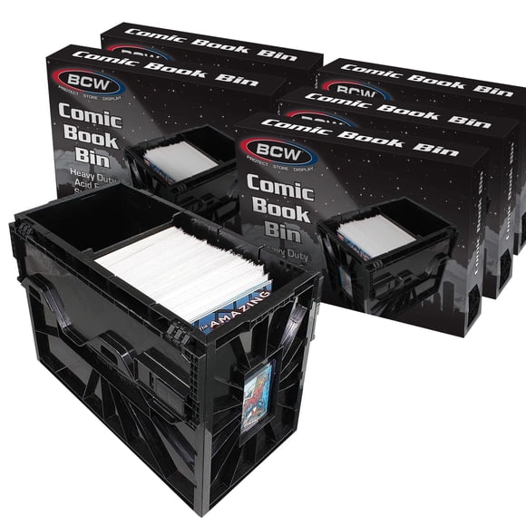 Papelera para cómics BCW con capacidad para 150 cómics, color negro, paquete de 5