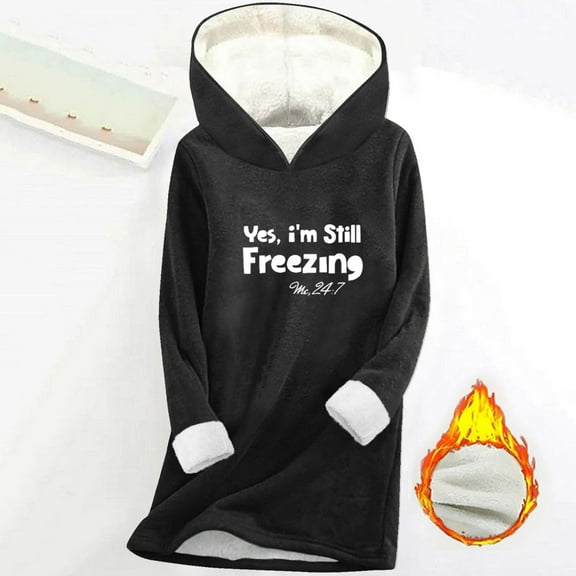 Fanxing Womens Yes,I'm Still Freezing Me 24:7 Hoodies Sherpa Lined Sweatshirts Winter Warm Thick Fleece Hooded Pullover Lounge Tops Black L