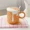 Orange, variant on 1pc 400ML Biscuit Pattern Coffee Mug with Lid And Spoon Ceramic Coffee Cups Cute Kawaii Water Cup Summer Winter Drinkware Gifts (301-400ml,Orange)