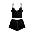 thumbnail image 5 of Womens Pajama Set Suspenders Bow Tank Top Shorts Solid Color Lightweight Pajamas Black, 5 of 5