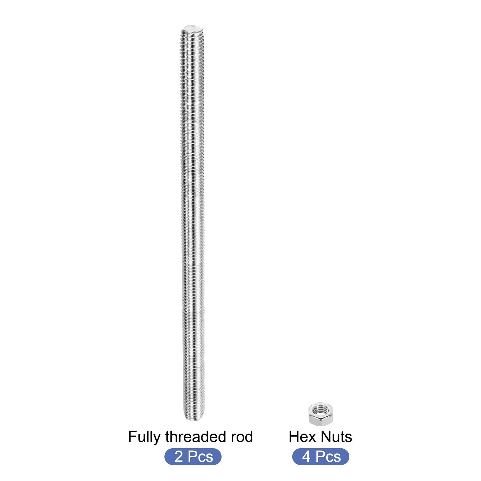 2Pack M14 x 250mm Fully Threaded Rod with 4 Pack Hex Nuts, 1.25mm Thread Pitch 304 Stainless Steel