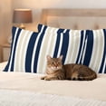 thumbnail image 3 of Navy Blue Khaki Striped Outdoor Waterproof Pillow Covers, Modern Minimalist Ombre Lines Decorative Rectangle Throw Pillowcase Sofa Cushion Sham for Patio/Couch/Chair, 20"x12" 2 Pack, 3 of 8