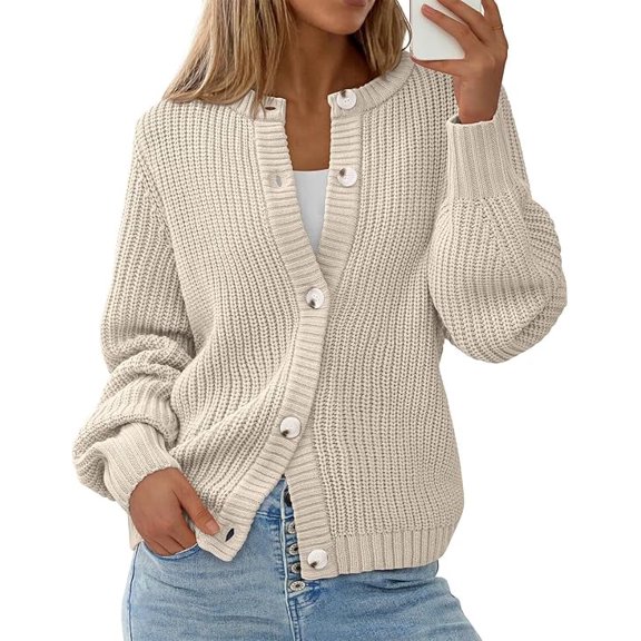PRETTYGARDEN Womens Fall Cardigan Sweaters Crewneck Long Sleeve Button Open Front Knit Sweater Women Oversized Cardigans