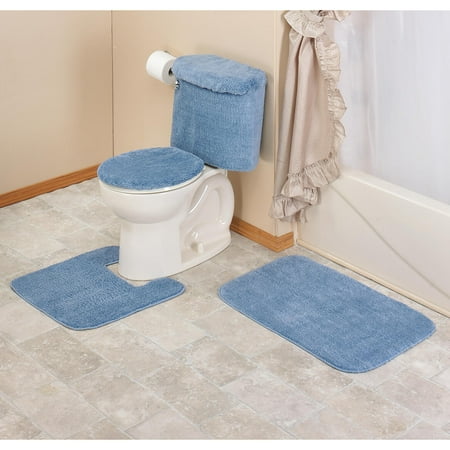 Bathroom Rug Set 5 Piece Nonslip with Contour Mat and Toilet Tank and