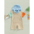 thumbnail image 2 of TSEXIEFOOFU Infant Baby Summer Hood Romper Short Sleeve Jumpsuit with Kangaroo Pocket for Boys Girls, 2 of 9