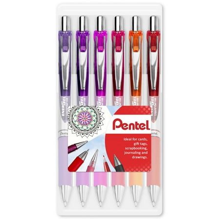 Pentel EnerGel XM BL77 - Retractable Liquid Gel Ink Pen - 0.7mm - Clam Pack Gift Set of 6 Floral Colors