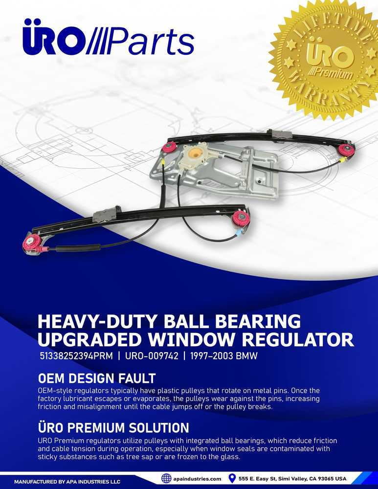 URO Parts 51338252394PRM Heavy Duty Design, Ball Bearing Pivot, Improved Pulley