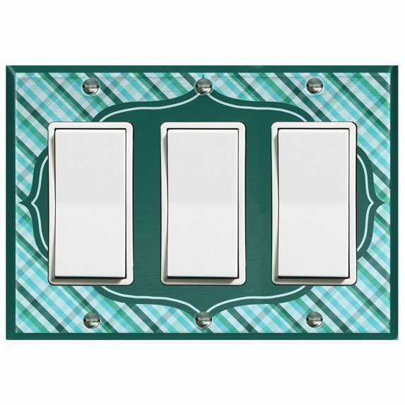 Metal Light Switch Plate Outlet Cover Vintage Teal Frame Plaid Wallpaper WAL039