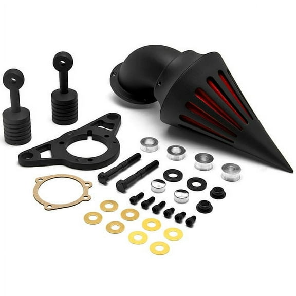Black Aluminum Cone Spike Air Cleaner Kit Intake Filter Compatible with Harley Davidson Softail Night Train Fat Boy Dyna Super Glide Low Rider Wide Glide Touring Road King Road Glide (2001-2009)