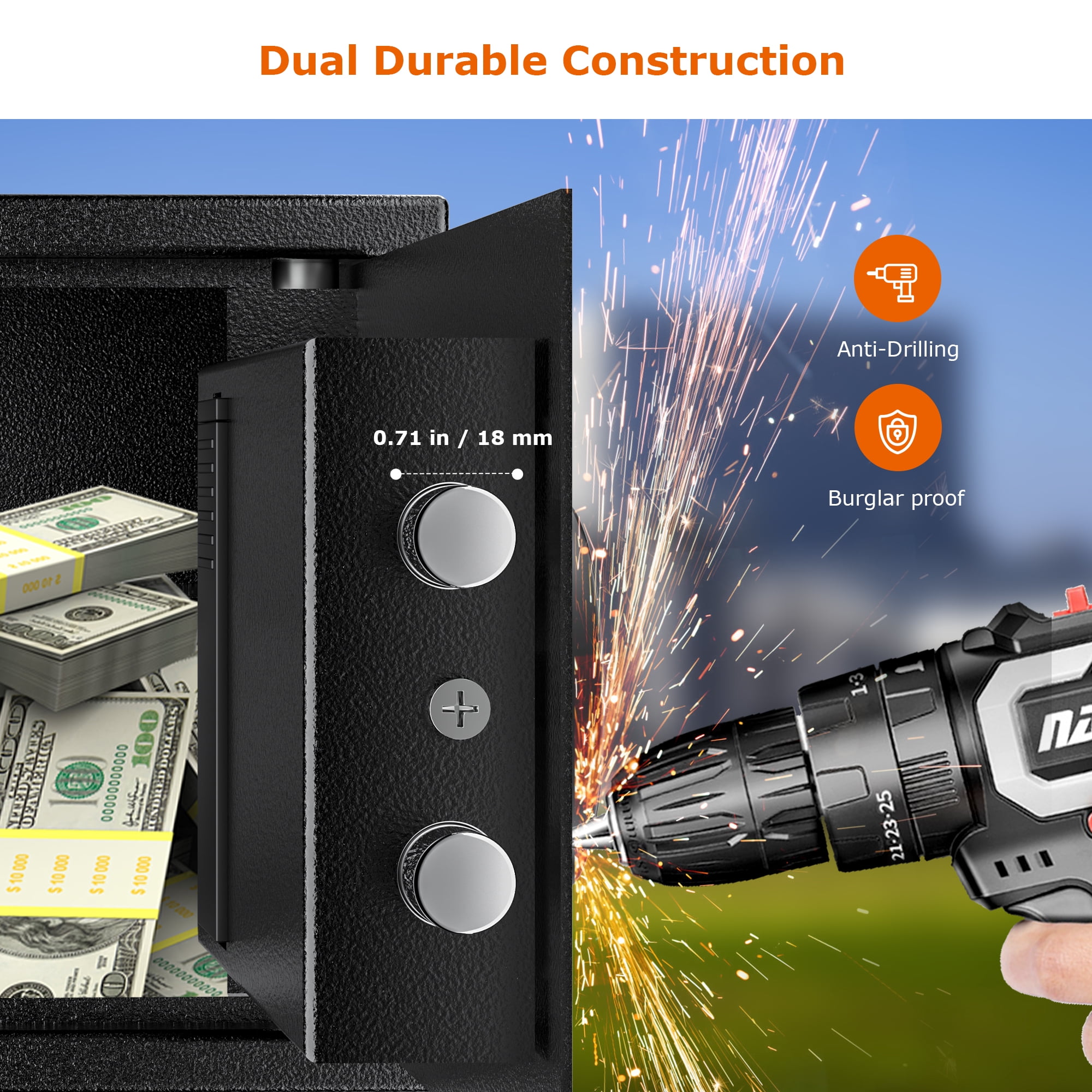 Bonsaii 0.18 Cubic Feet Electronic Digital Safe Box, Security Box with Keypad, Key Lock for Home Office
