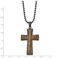 thumbnail image 2 of Mens Wood and Metal Cross Pendant Necklace with Beaded Chain Rustic Natural Grain Design Modern Gunmetal Frame Stylish Urban Jewelry for Casual or Formal Wear, 2 of 5