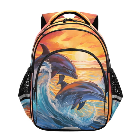 ALAZA Waves and Dolphins School Backpack Elementary Bag Bookbag Travel Rucksack